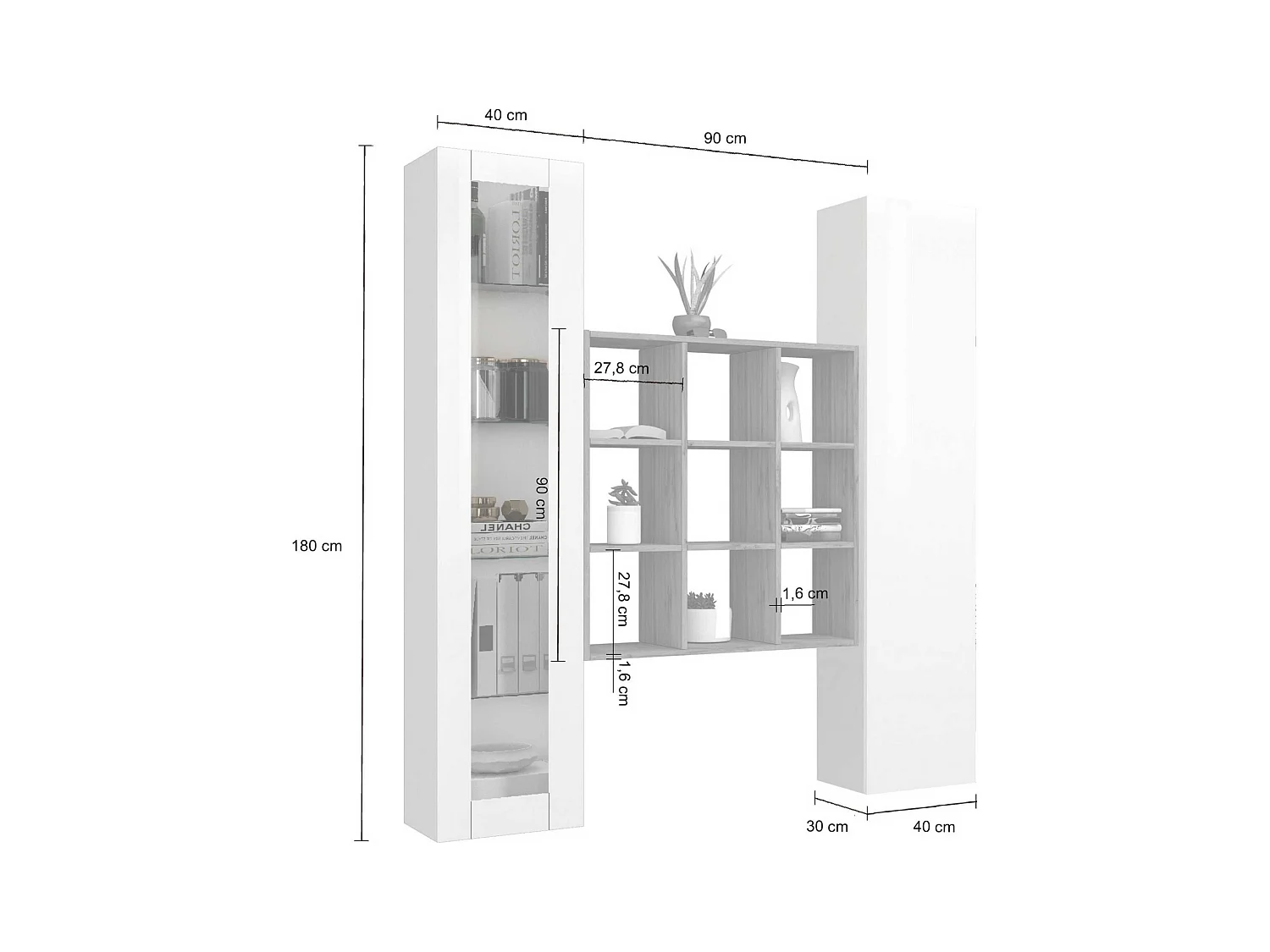 Tilla WH blanco salón vitrina librería mueble de pared