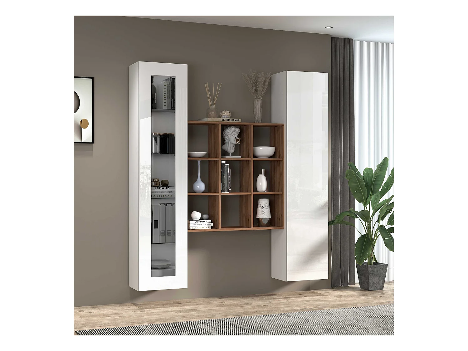 Tilla WH blanco salón vitrina librería mueble de pared