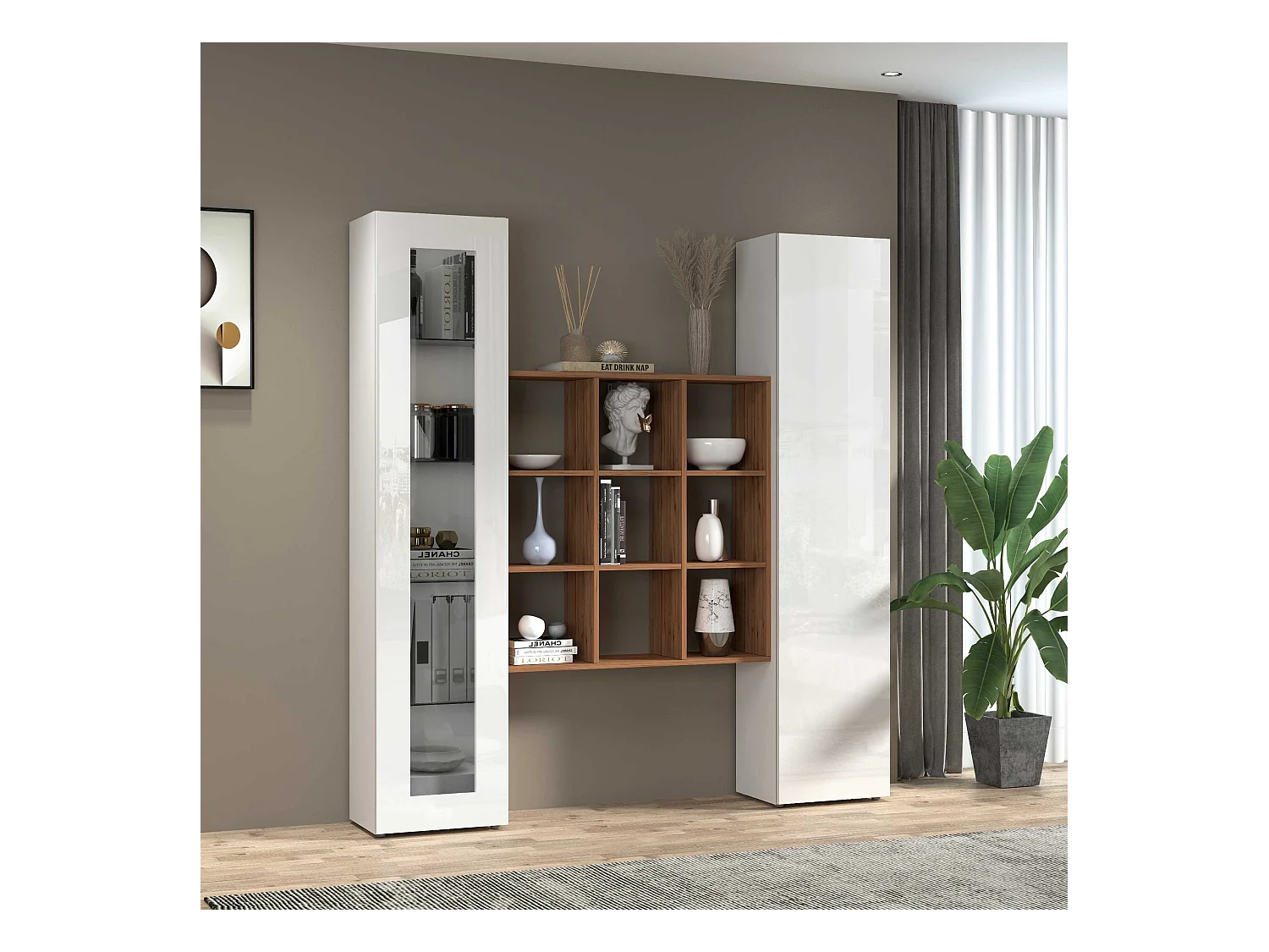 Tilla WH blanco salón vitrina librería mueble de pared