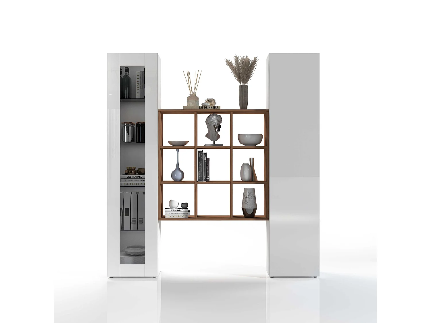 Tilla WH Bibliothèque murale armoire et vitrine de salon blanc