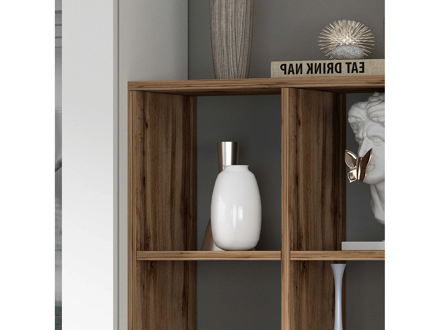 Tilla WH: Painel de parede branco para sala de estar, vitrina e estante