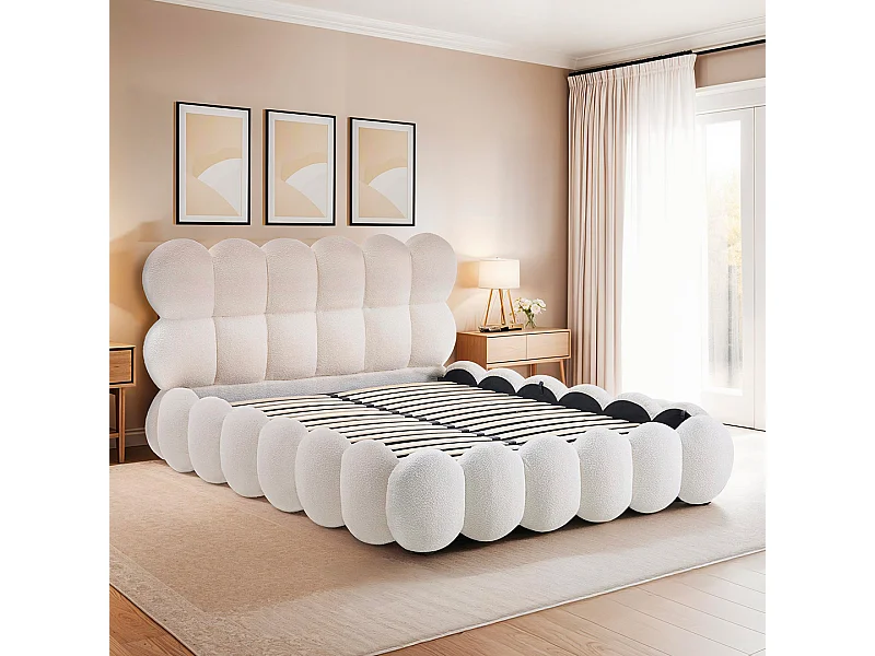 Lit coffre Megève laine bouclée blanc 160x200 cm