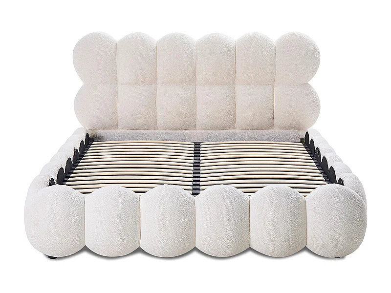 Lit coffre Megève laine bouclée blanc 160x200 cm