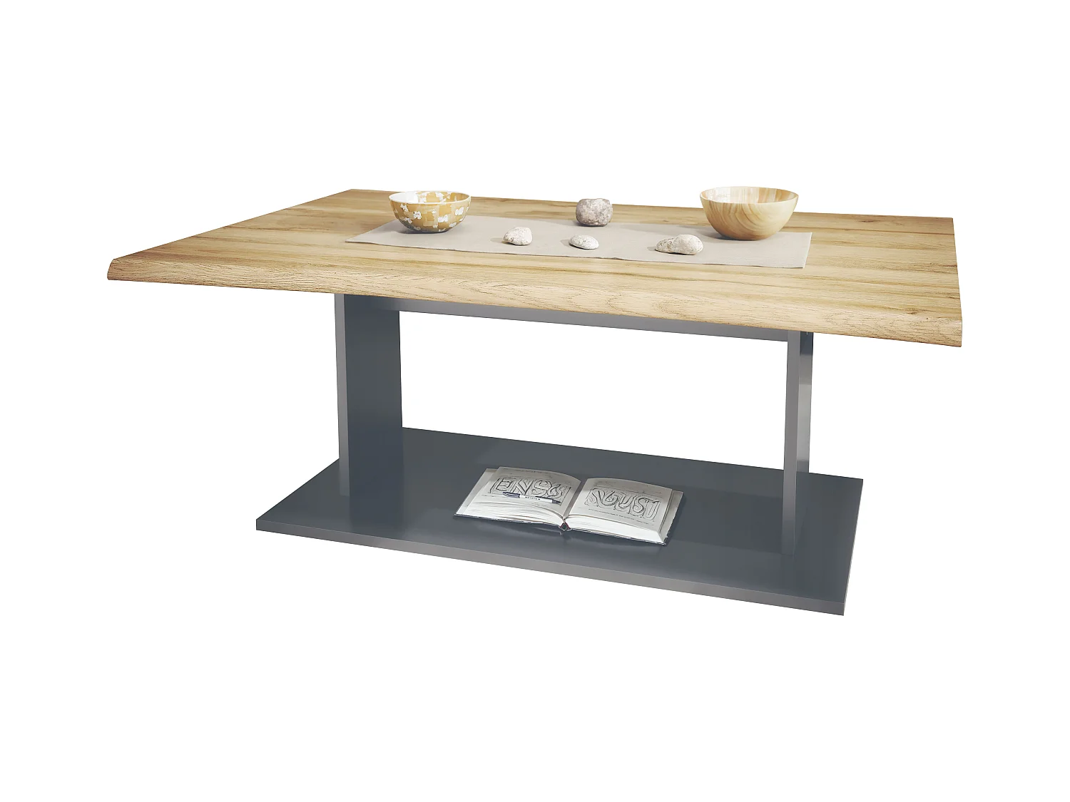 Table de Salon Table basse Melo en Anthracite avec plateau de dessus en chêne nature 102 x 40 x 67,5 cm