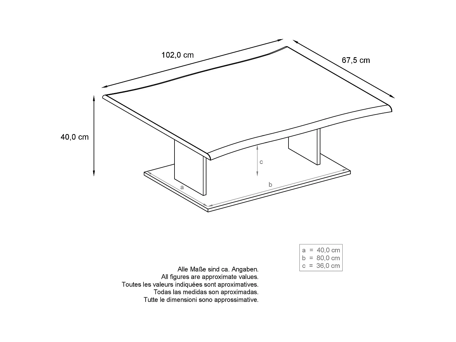 Table de Salon Table basse Melo en Anthracite avec plateau de dessus en chêne nature 102 x 40 x 67,5 cm