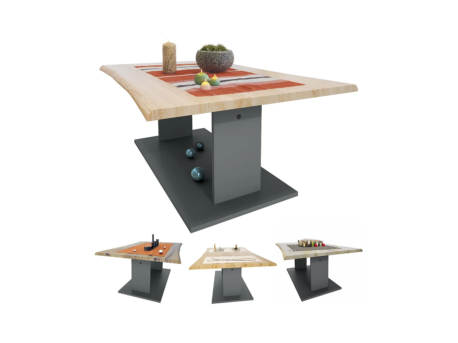 Table de Salon Table basse Melo en Anthracite avec plateau de dessus en chêne nature 102 x 40 x 67,5 cm