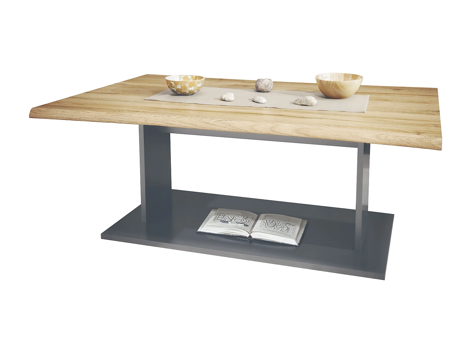 Table de Salon Table basse Melo en Anthracite avec plateau de dessus en chêne nature 102 x 40 x 67,5 cm