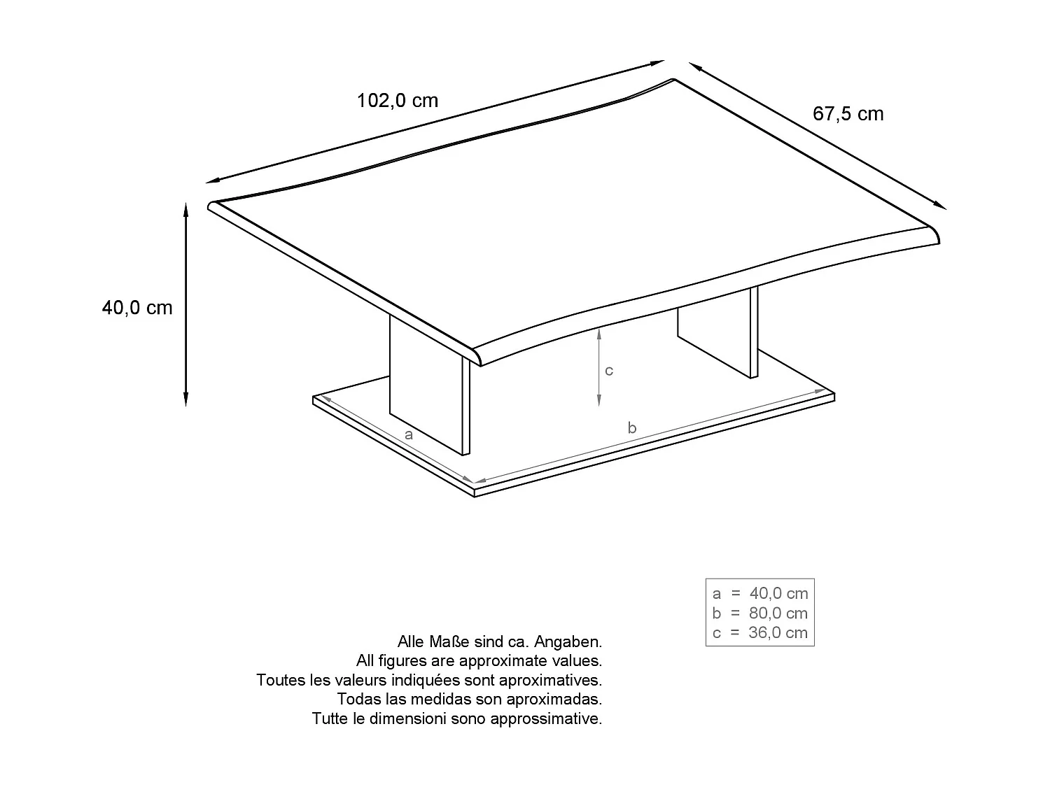 Table de Salon Table basse Melo en Anthracite avec plateau de dessus en chêne nature 102 x 40 x 67,5 cm