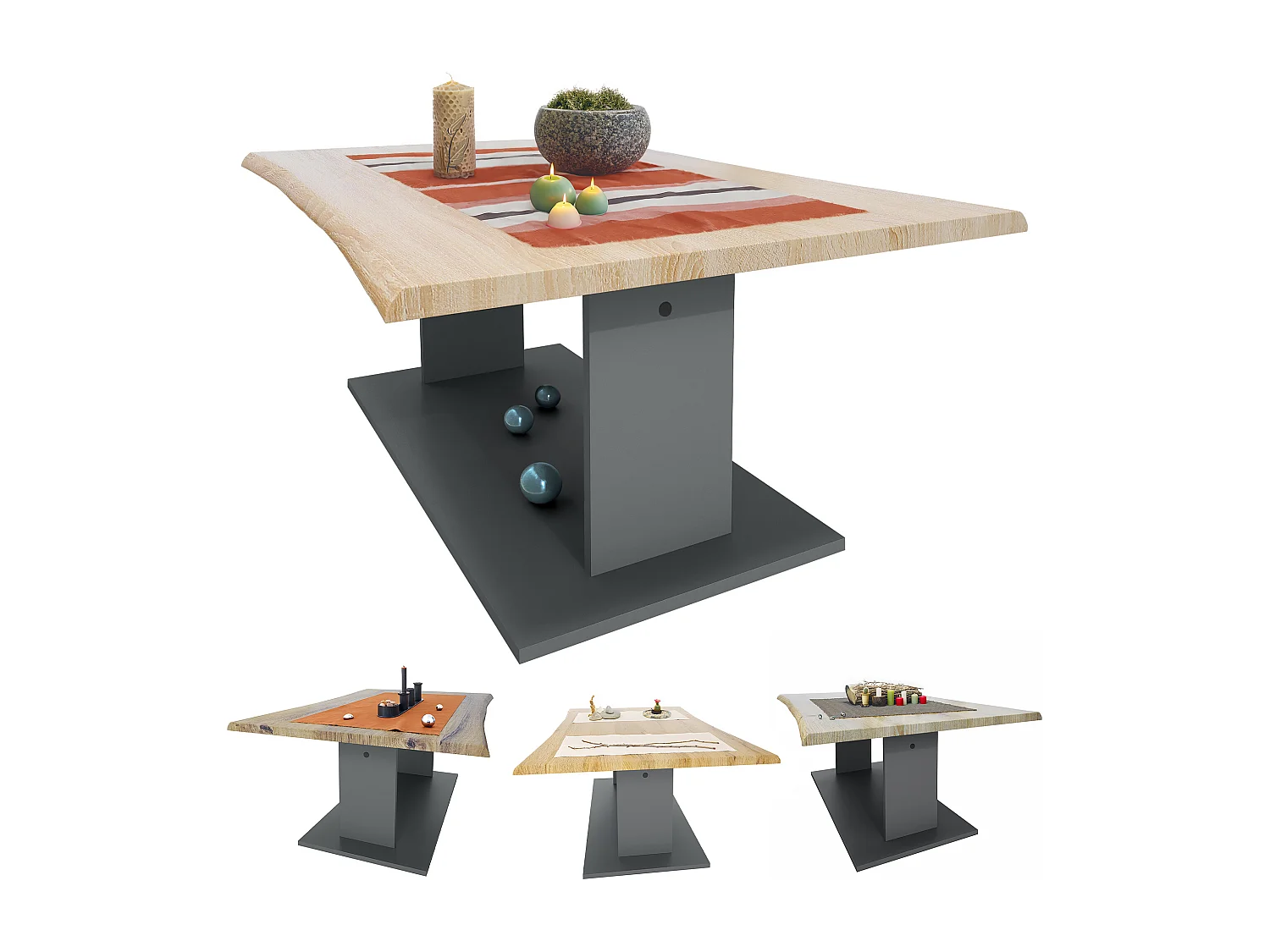 Table de Salon Table basse Melo en Anthracite avec plateau de dessus en chêne nature 102 x 40 x 67,5 cm