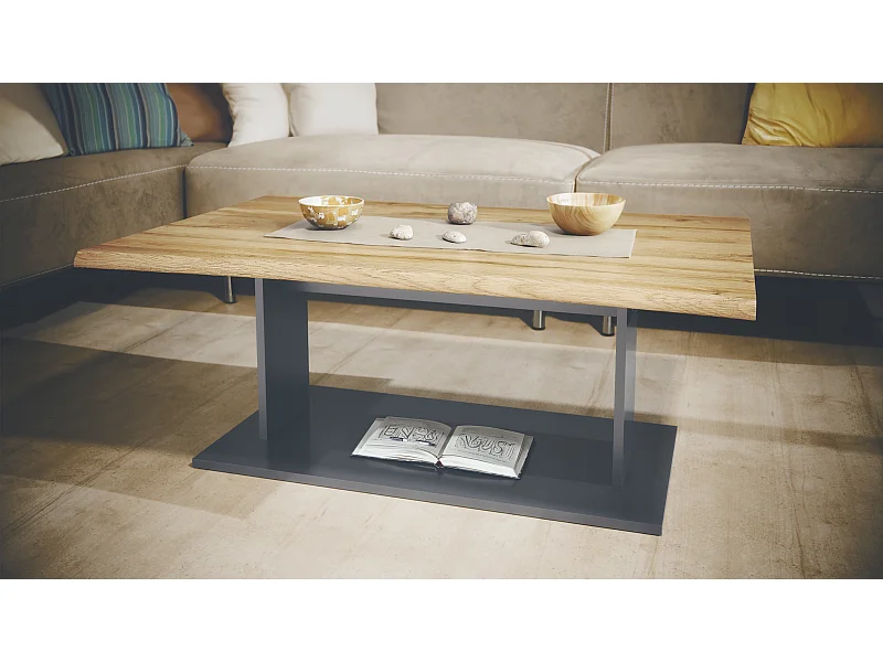 Table de Salon Table basse Melo en Anthracite avec plateau de dessus en chêne nature 102 x 40 x 67,5 cm