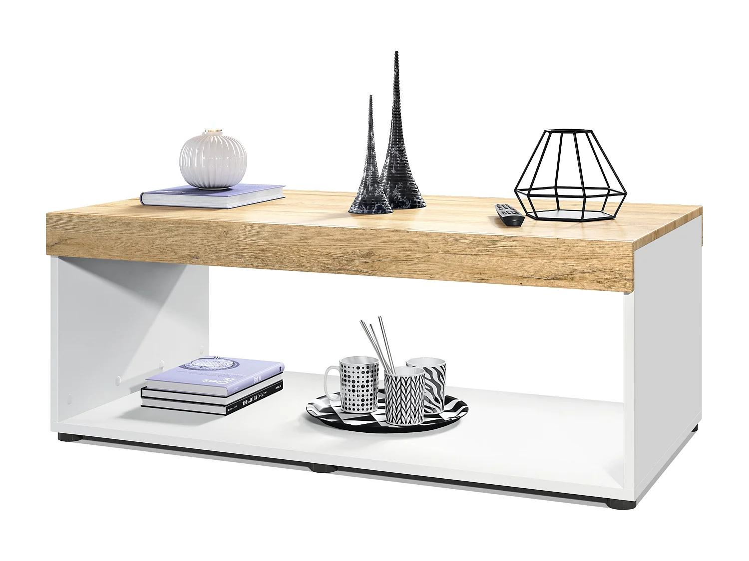 Tavolino  Pure, Tavolo da soggiorno a forma di scatola, bianco opaco/quercia naturale (104 x 40,5 x 58 cm)