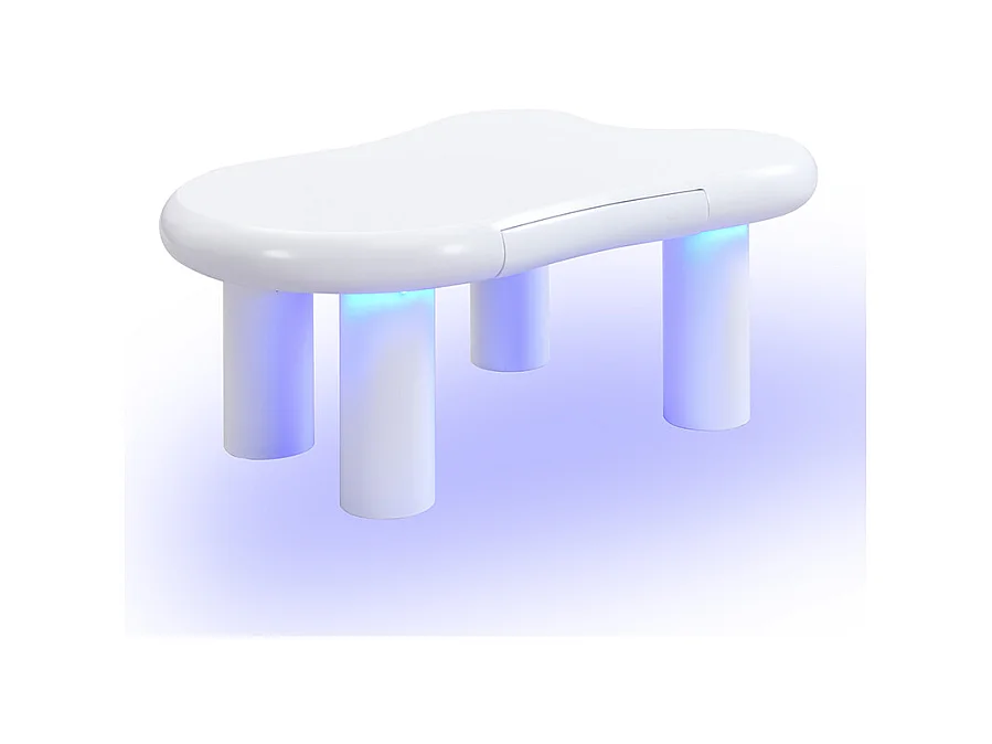 Table basse 98x65.5x40 cm - forme nuage - 1 tiroir - avec éclairage LED - blanc