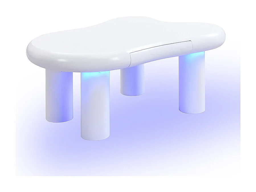 Tavolino 98x65.5x40 cm - forma a nuvola - 1 cassetto - con illuminazione LED - bianco