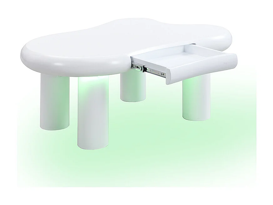 Tavolino 98x65.5x40 cm - forma a nuvola - 1 cassetto - con illuminazione LED - bianco