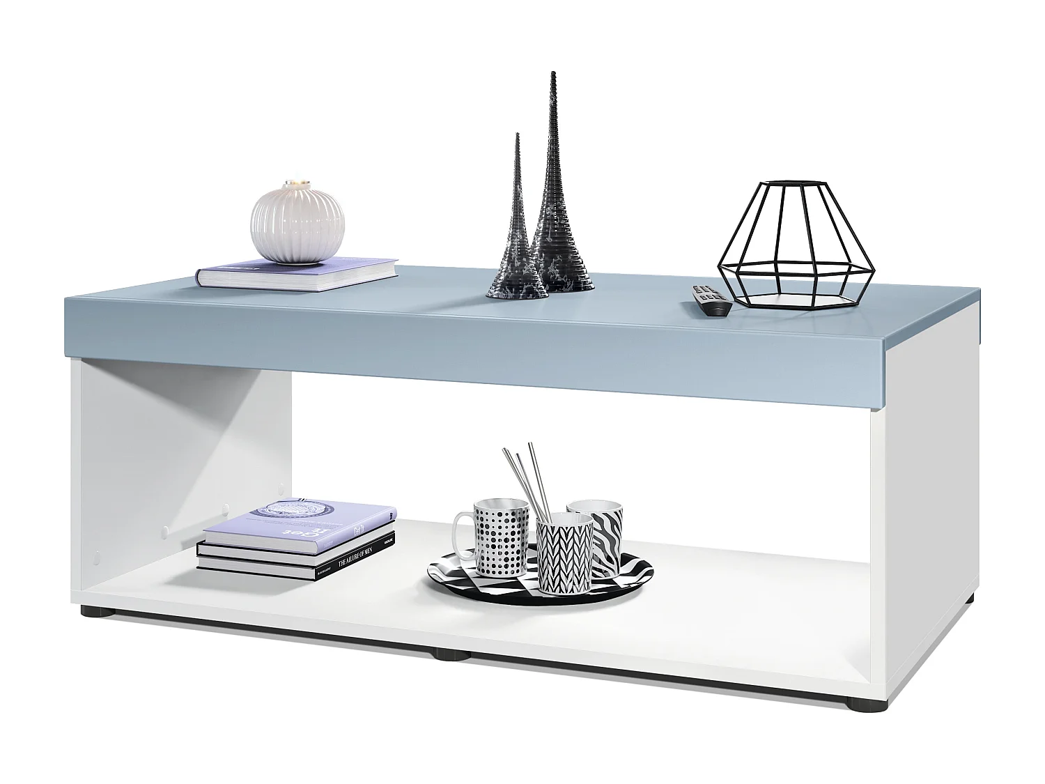 Table de salon Pure, Table basse rectangulaire, Blanc mat/Denim mat (104 x 40,5 x 58 cm)