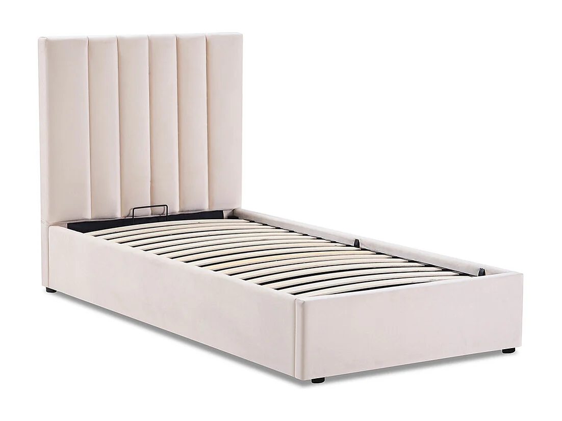 Lit coffre Giulia velours beige 90x190 cm