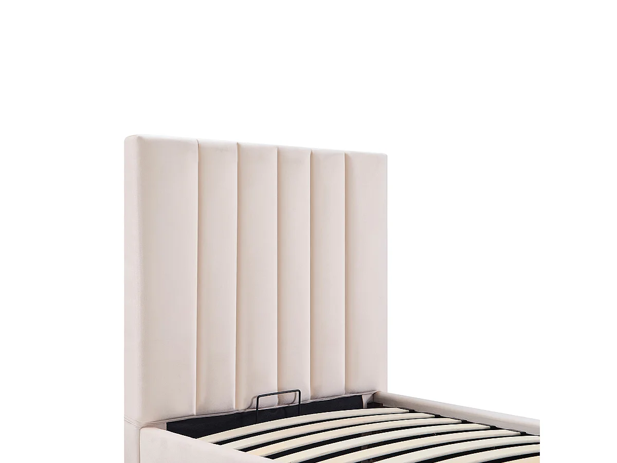 Lit coffre Giulia velours beige 90x190 cm