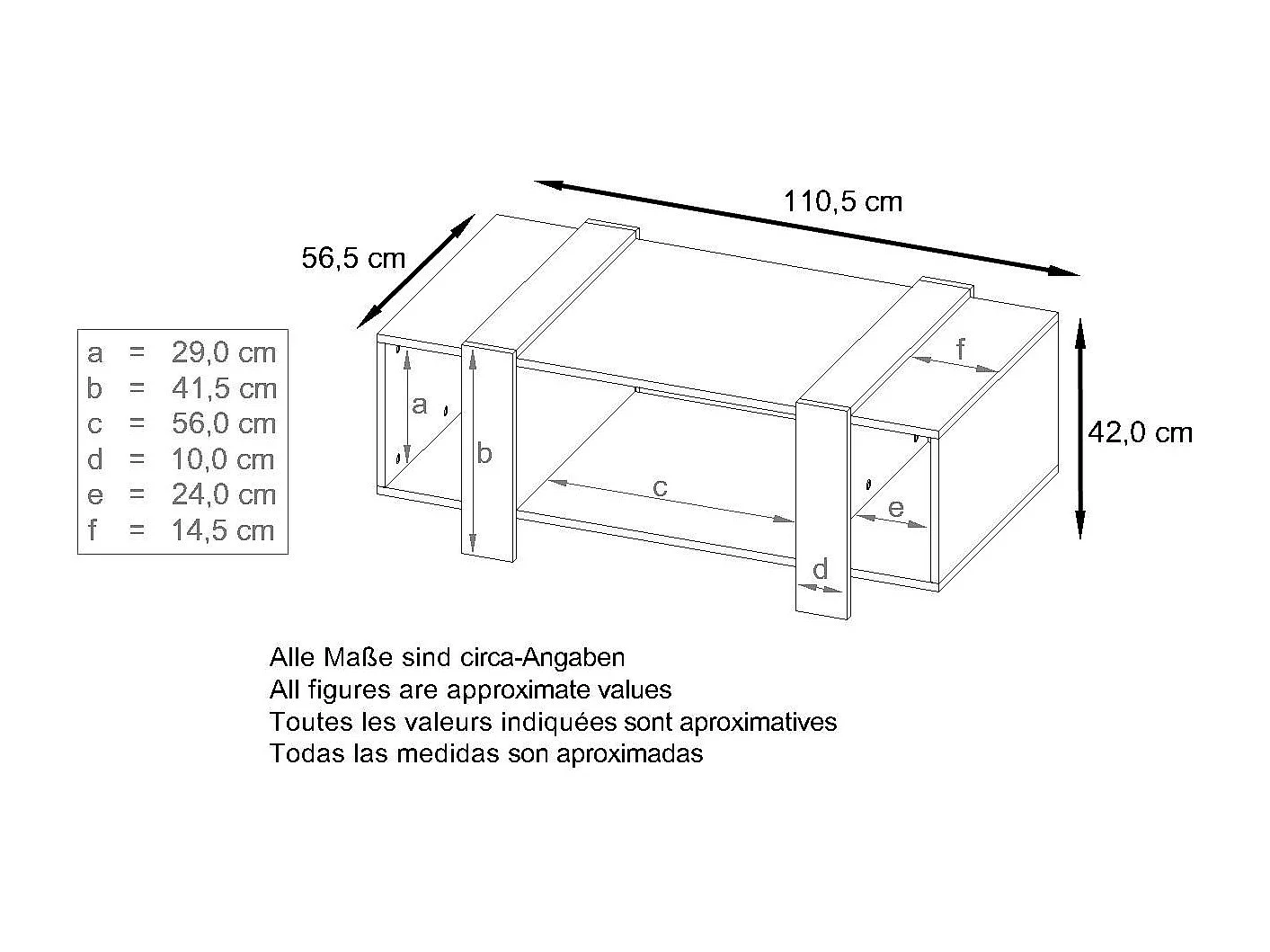 Table basse Ida 110,5 x 42 x 56,5 cm Table de salon à trois compartiments, caisson en blanc mat, façades en Noir haute brillance | Grand choix de couleurs