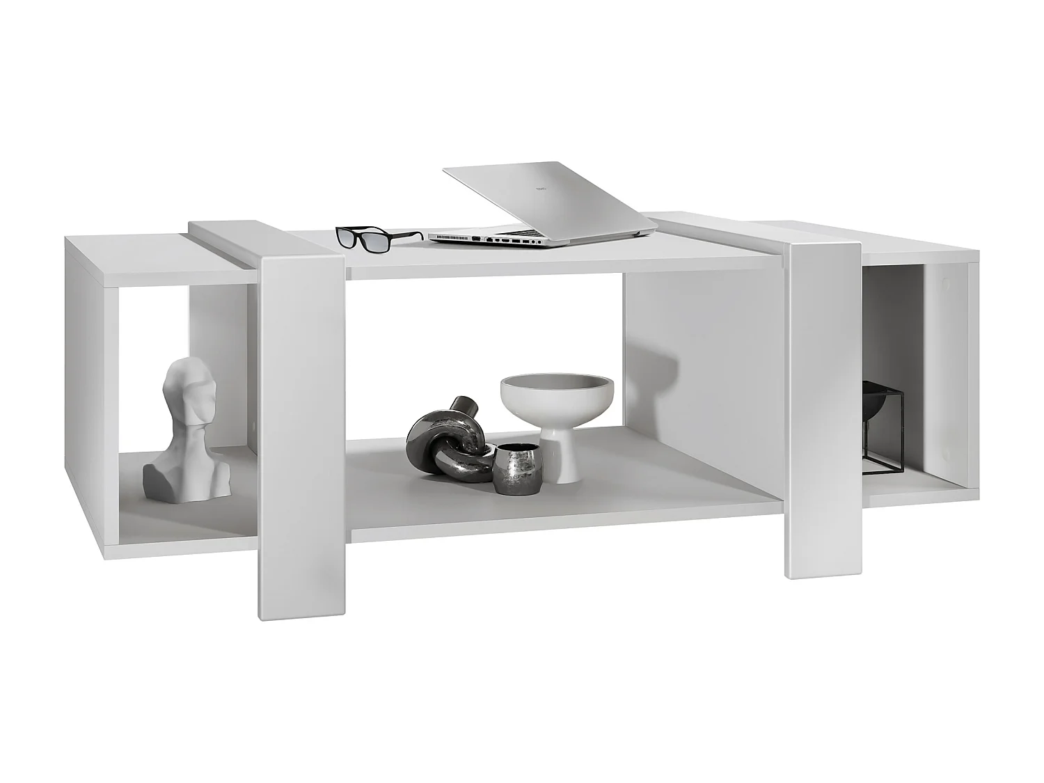 Table basse Ida 110,5 x 42 x 56,5 cm Table de salon à trois compartiments, caisson en blanc mat, façades en Blanc mat | Grand choix de couleurs