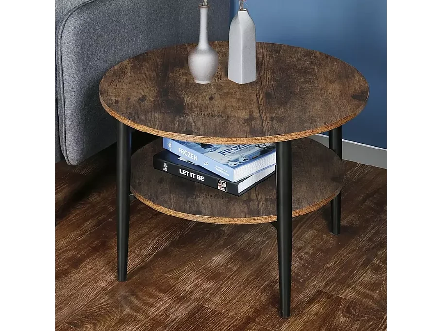 Table basse marron rustique 2 étages 60 cm ZENIX