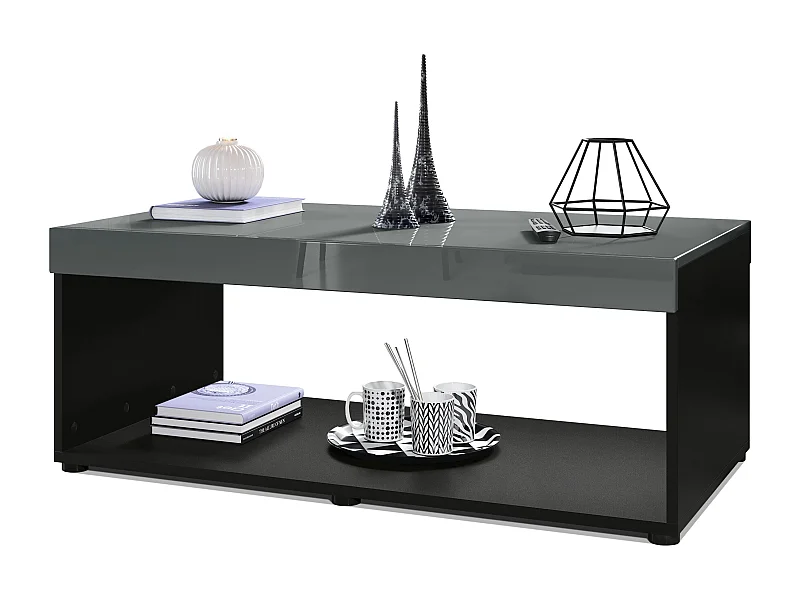 COUCHTISCH Pure Tischplatte und Blenden in Grau Hochglanz