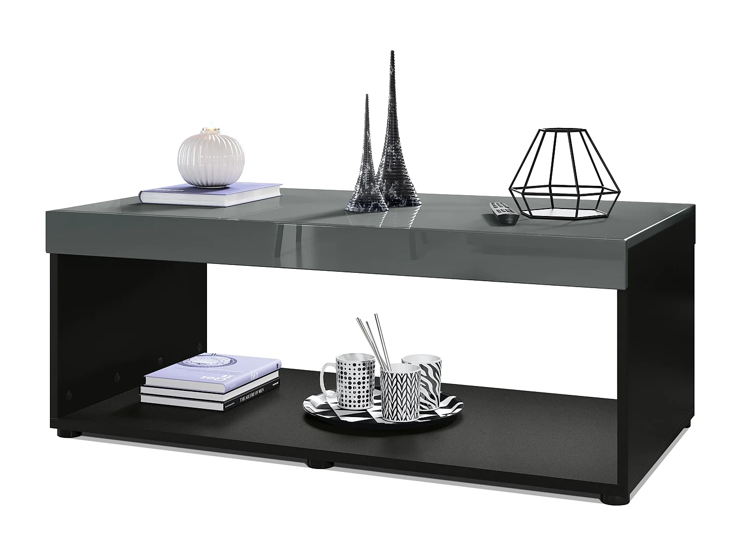 Tavolino  Pure, Tavolo da soggiorno a forma di scatola, nero opaco/grigio lucido (104 x 40,5 x 58 cm)