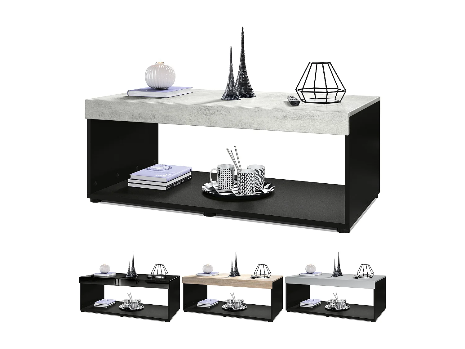 Tavolino  Pure, Tavolo da soggiorno a forma di scatola, nero opaco/grigio lucido (104 x 40,5 x 58 cm)