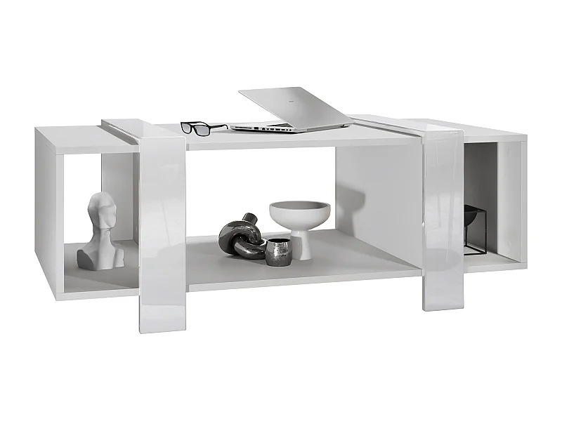 Table basse Ida 110,5 x 42 x 56,5 cm Table de salon à trois compartiments, caisson en blanc mat, façades en Blanc haute brillance | Grand choix de couleurs