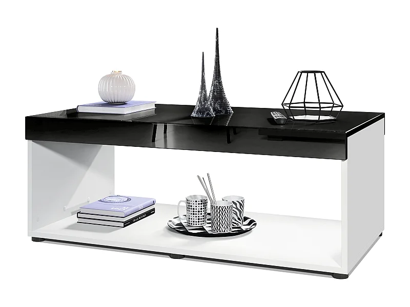 COUCHTISCH Pure Tischplatte und Blenden in Schwarz Hochglanz