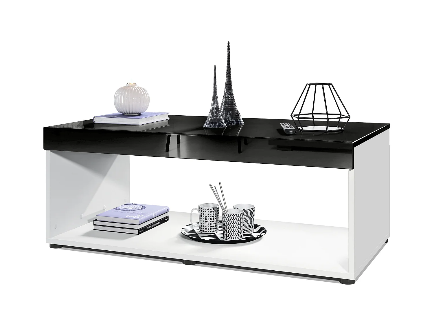 Table de salon Pure, Table basse rectangulaire, Blanc mat/Noir haute brillance (104 x 40,5 x 58 cm)