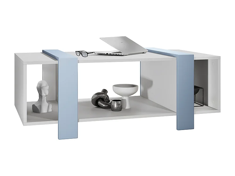 Tavolino  Ida 110,5 x 42 x 56,5 cm Tavolo da soggiorno con tre scomparti, Struttura in bianco opaco, pannelli in denim opaco | Ampia scelta di colori