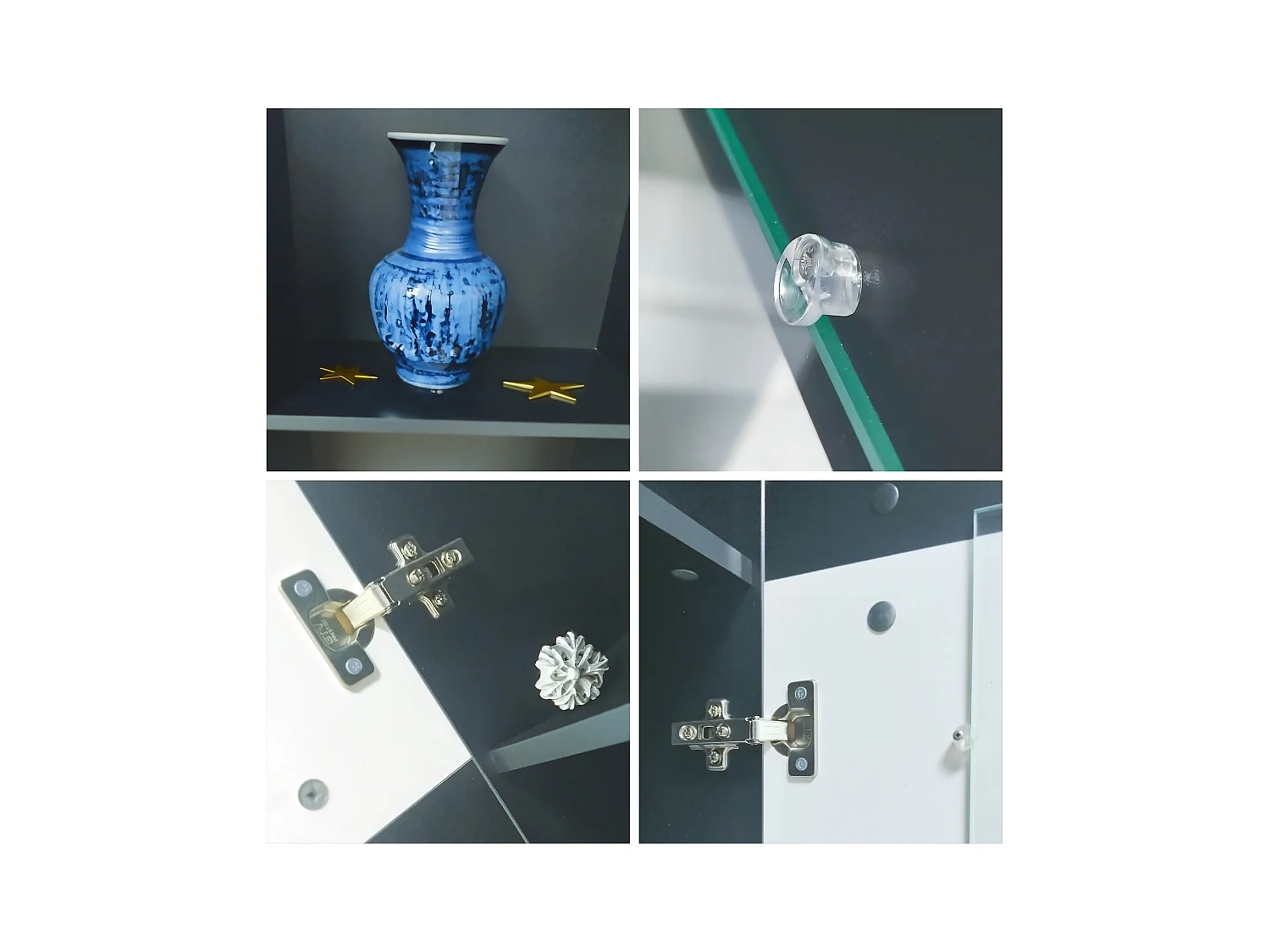 Ensemble mural Stream, meuble mural composé de 1 meuble TV, 2 vitrines et 1 étagère, anthracite mat/blanc mat (Total: 305,5 x 190 x 38,5 cm)