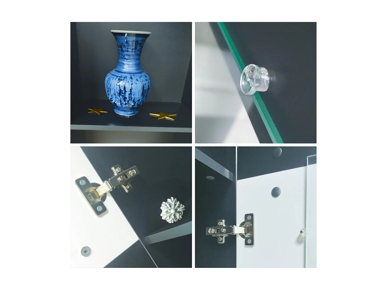 Mueble de salón Stream, conjunto mural compuesto por 1 mueble de TV, 2 vitrinas y 1 estante, antracita mate/blanco mate (Total: 305,5 x 190 x 38,5 cm)