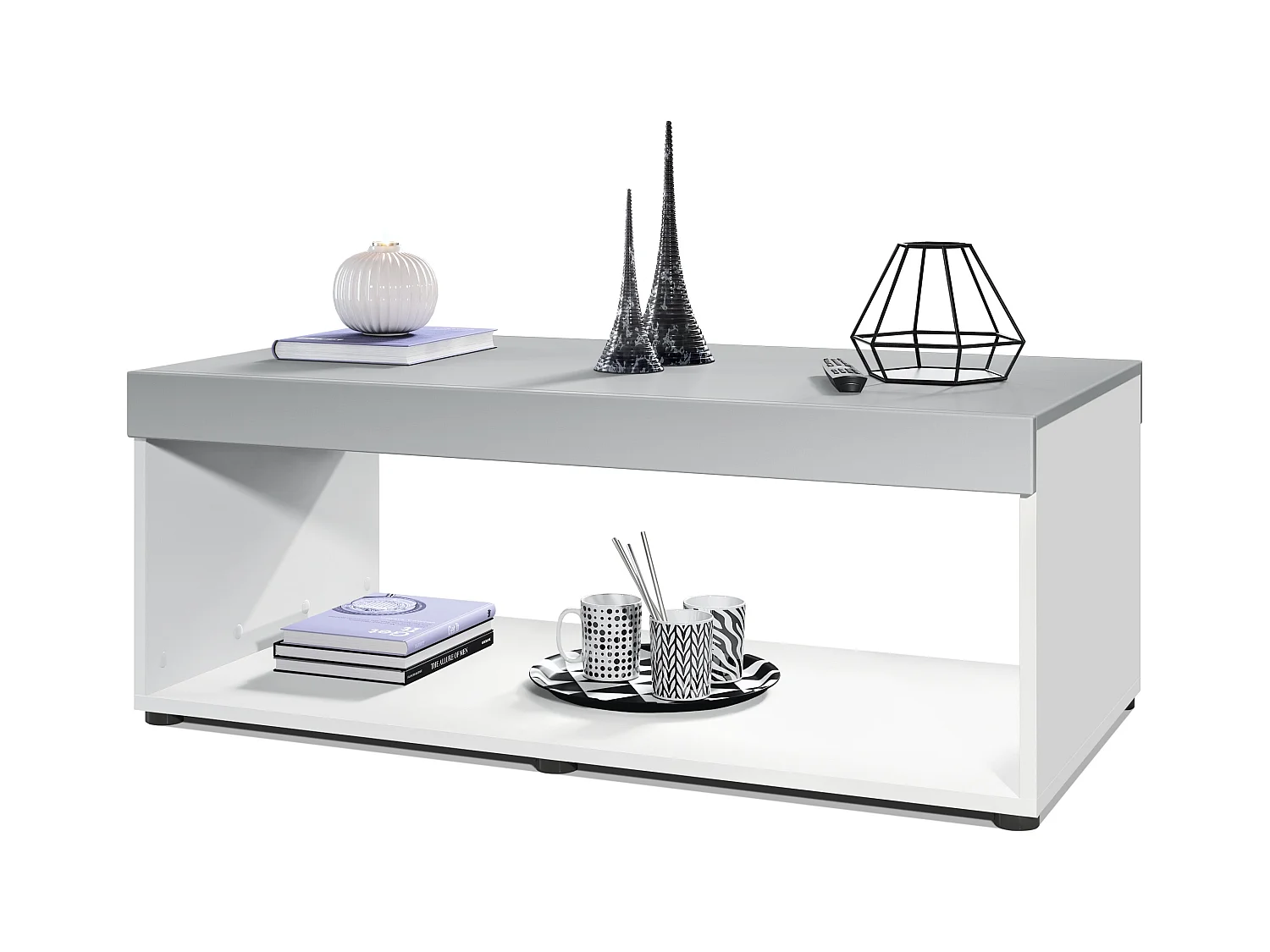 Table de salon Pure, Table basse rectangulaire, Blanc mat/Gris clair satiné mat (104 x 40,5 x 58 cm)