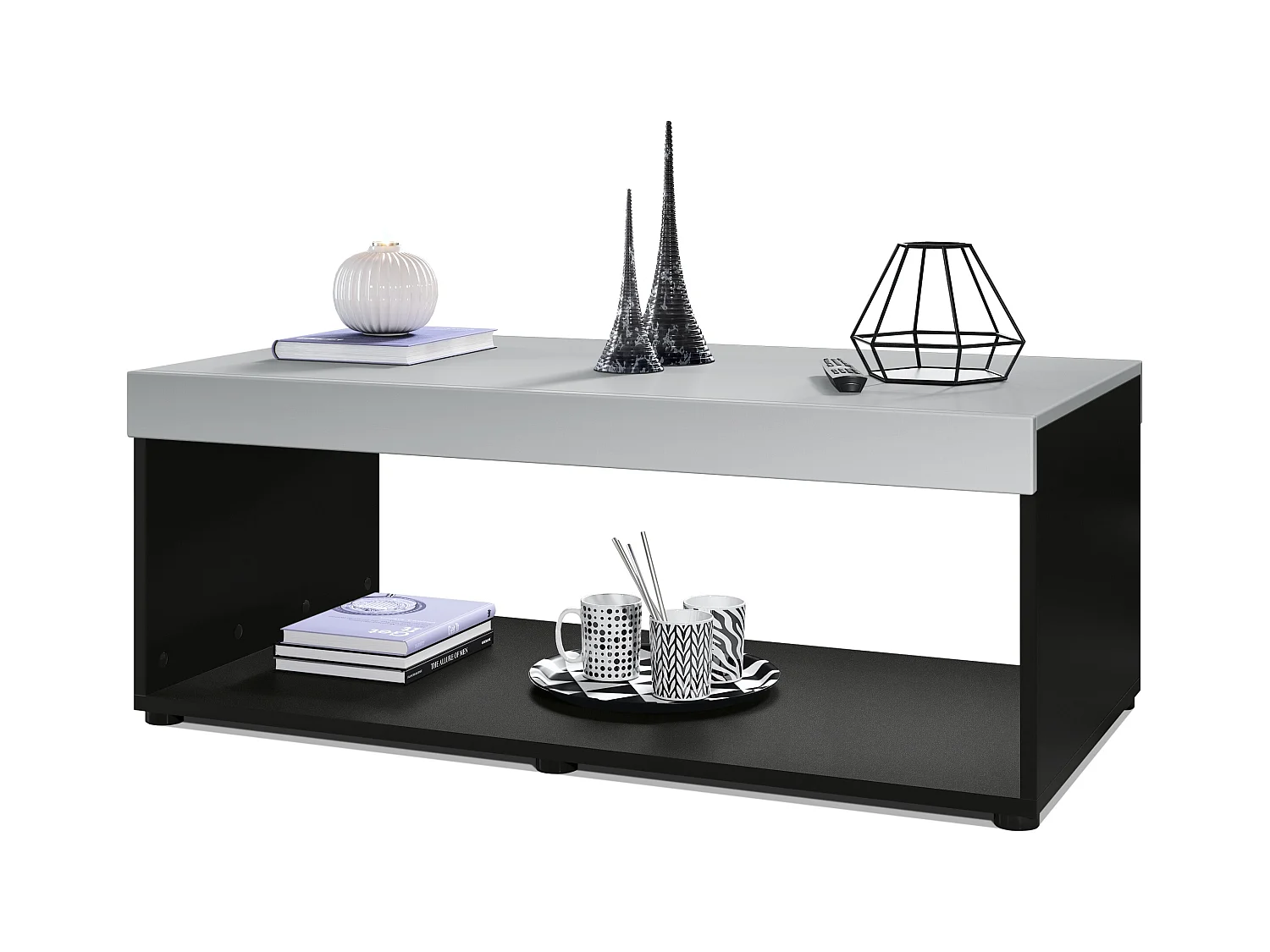 Table de salon Pure, Table basse rectangulaire, Noir mat/Gris clair satiné mat (104 x 40,5 x 58 cm)