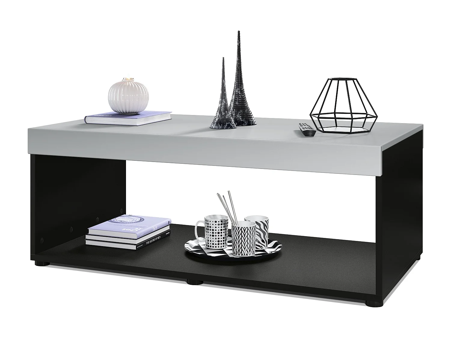 Tavolino  Pure, Tavolo da soggiorno a forma di scatola, nero opaco/grigio chiaro satinato (104 x 40,5 x 58 cm)