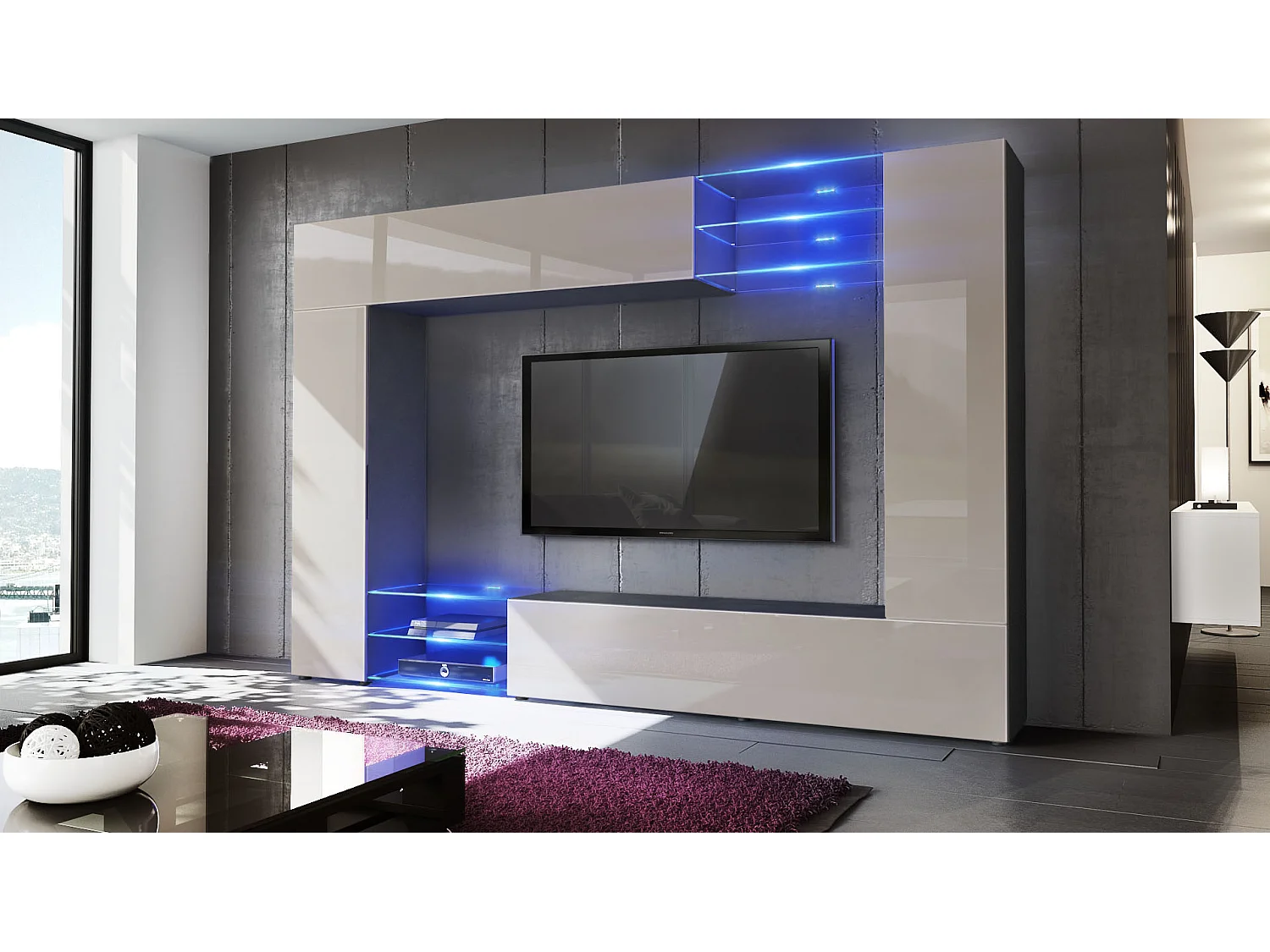 WOHNWAND Mirage Front in Sandgrau Hochglanz