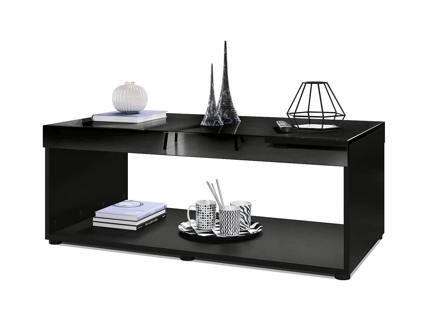 Table de salon Pure, Table basse rectangulaire, Noir mat/Noir haute brillance (104 x 40,5 x 58 cm)