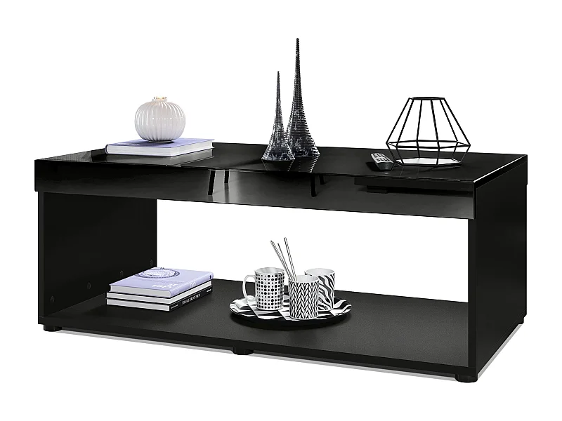 COUCHTISCH Pure Tischplatte und Blenden in Schwarz Hochglanz