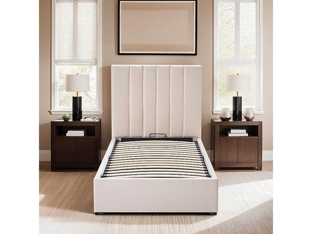 Lit coffre Giulia velours beige 90x200 cm