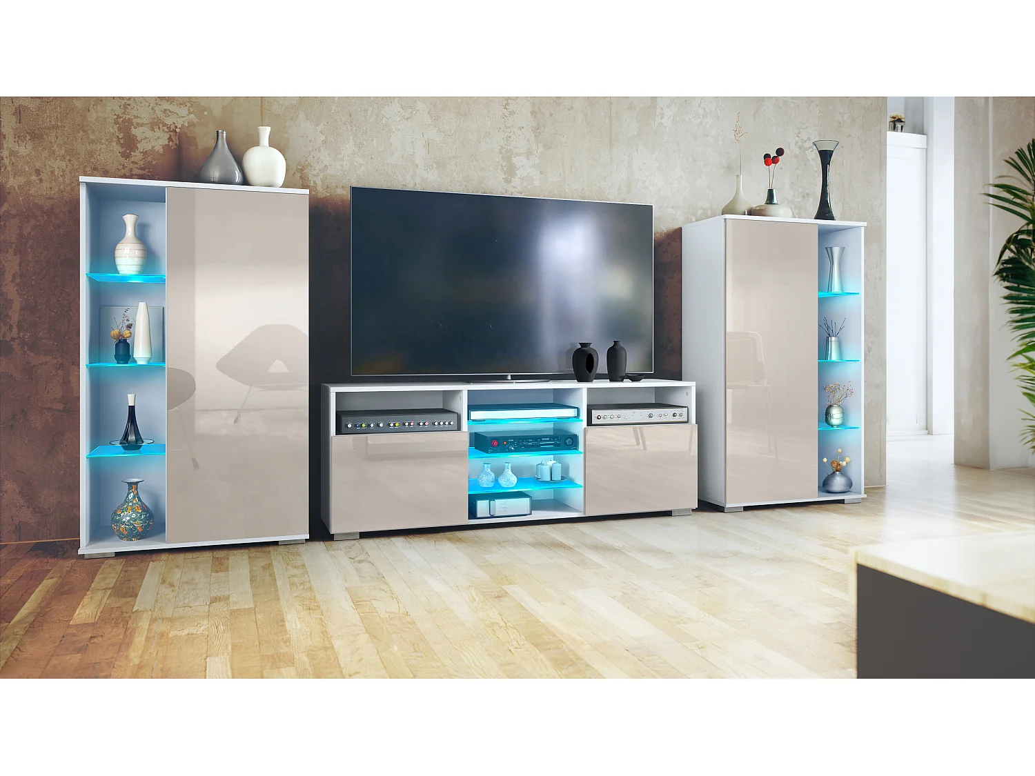 WOHNWAND Davos Sandgrau Hochglanz