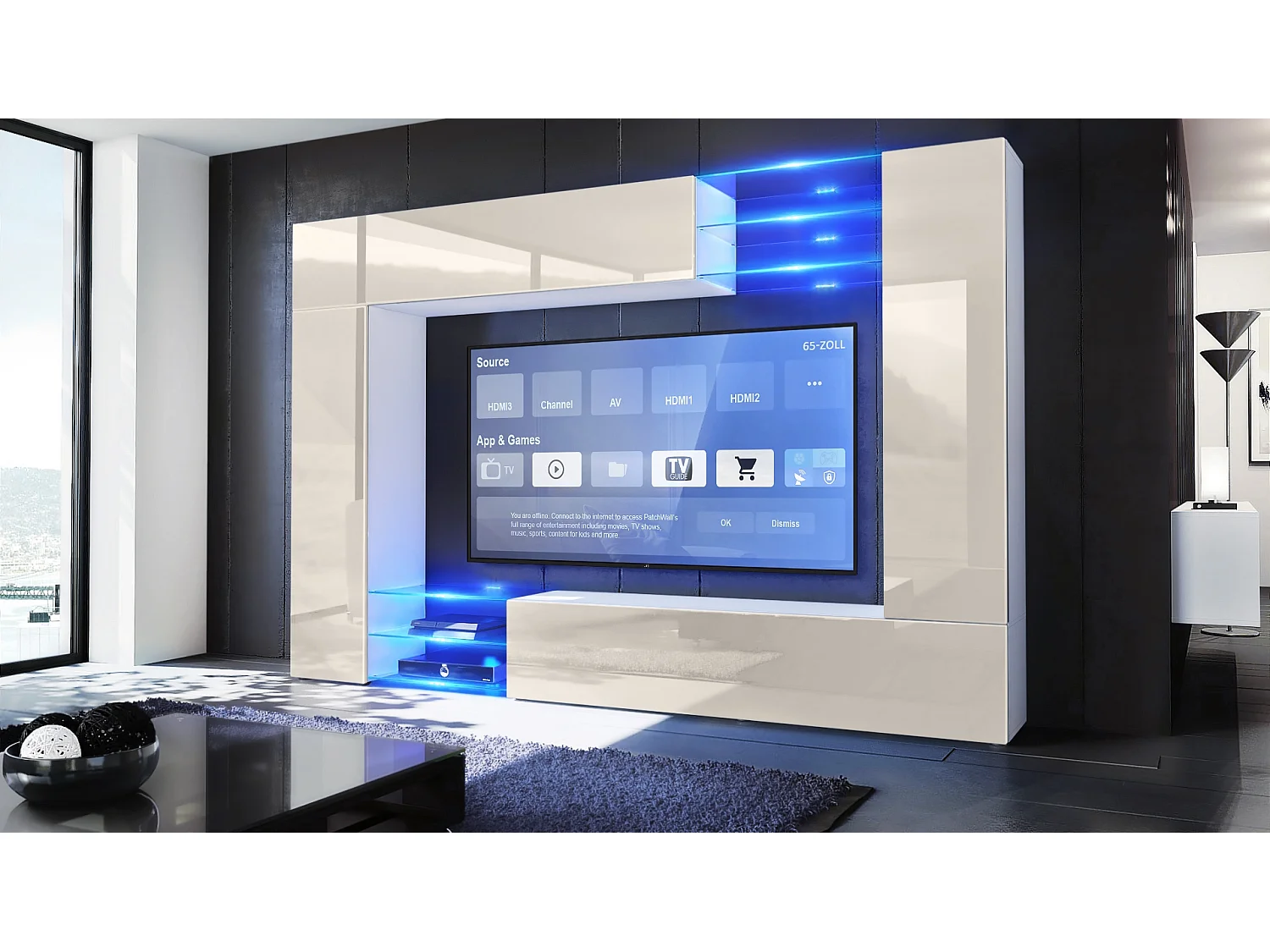 WOHNWAND Mirage Front in Creme Hochglanz