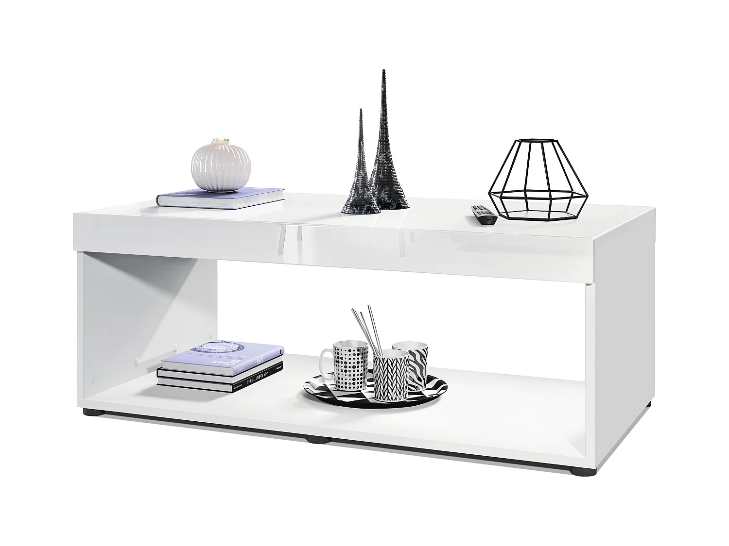 Table de salon Pure, Table basse rectangulaire, Blanc mat/Blanc haute brillance (104 x 40,5 x 58 cm)