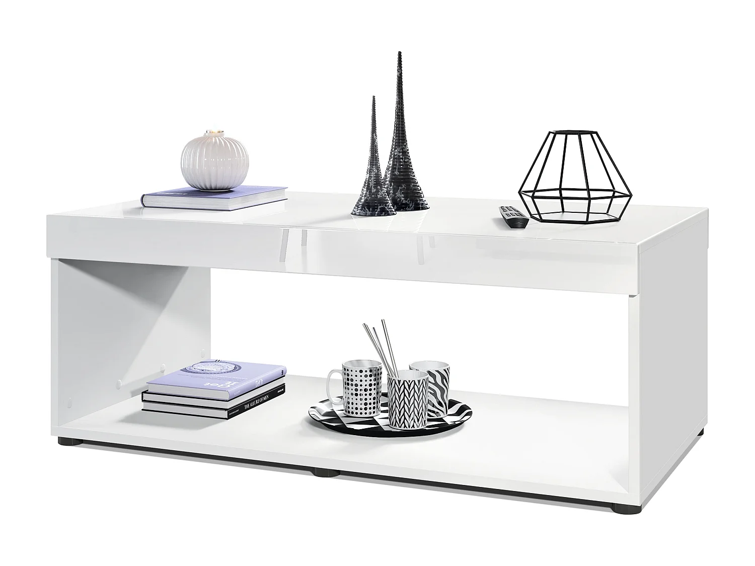 Tavolino  Pure, Tavolo da soggiorno a forma di scatola, bianco opaco/bianco lucido (104 x 40,5 x 58 cm)