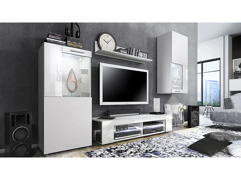 WOHNWAND Movie Absetzungen in Weiß Hochglanz