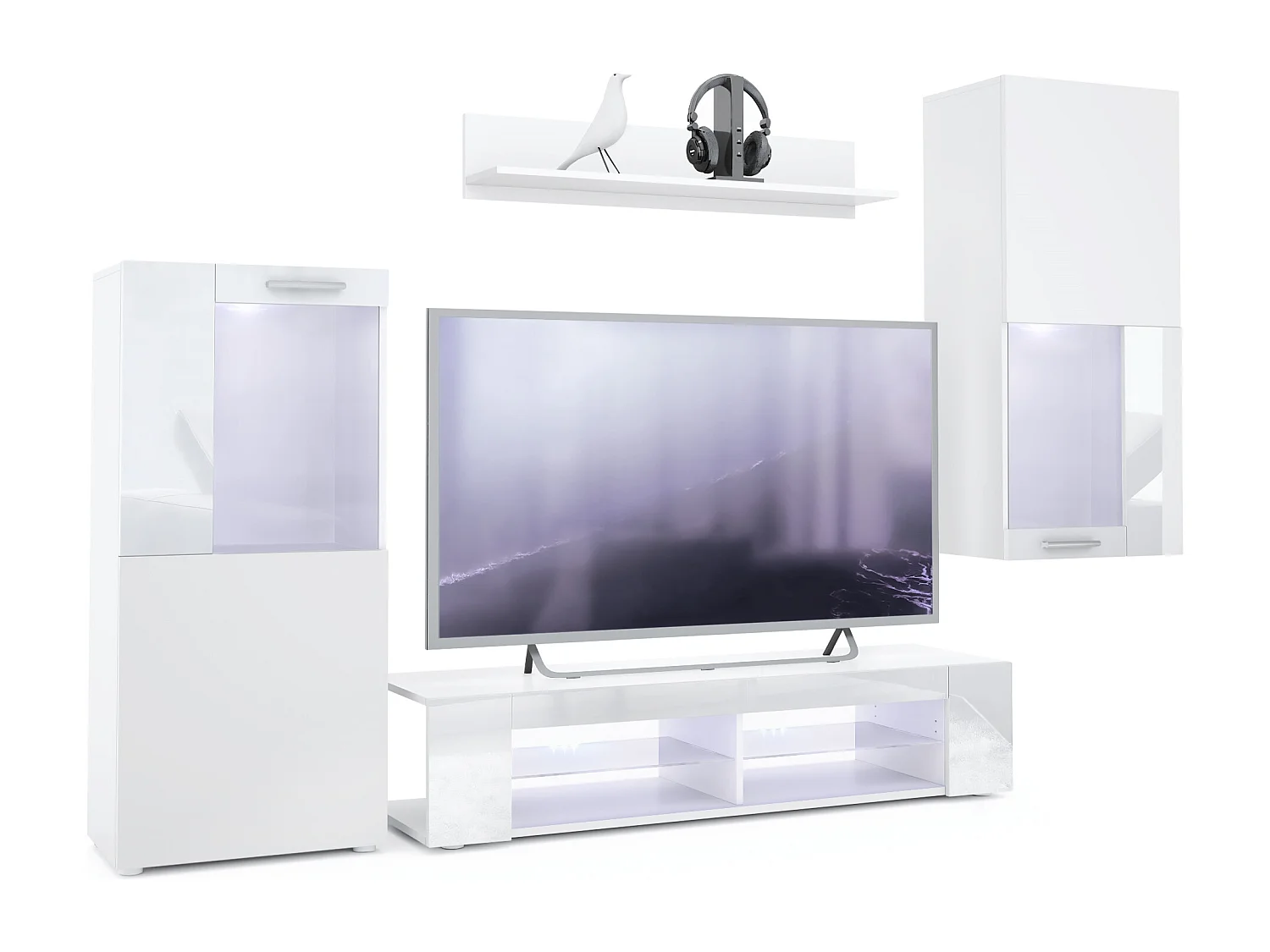 WOHNWAND Movie Absetzungen in Weiß Hochglanz