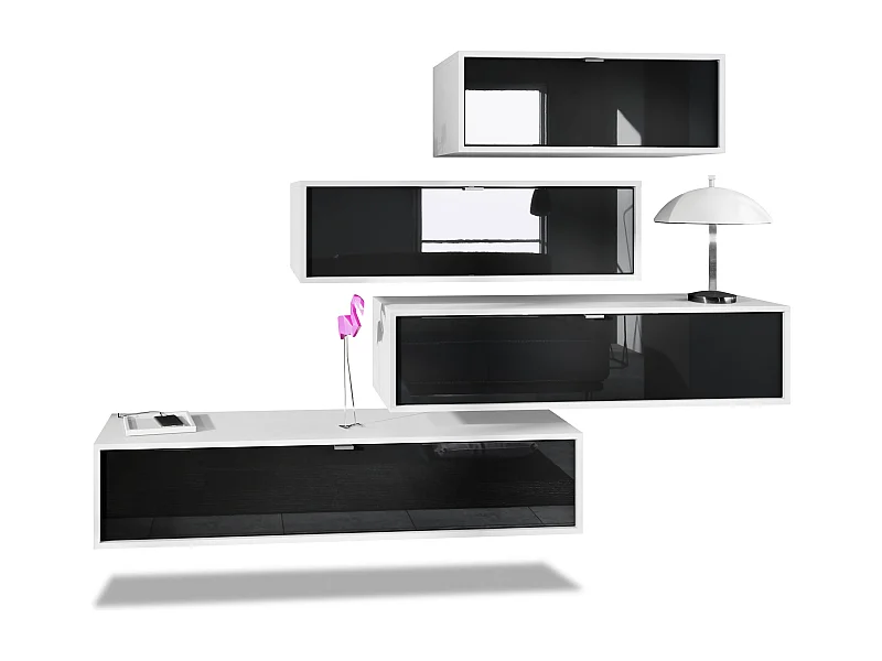 WOHNWAND Lana Fronten in Schwarz Hochglanz