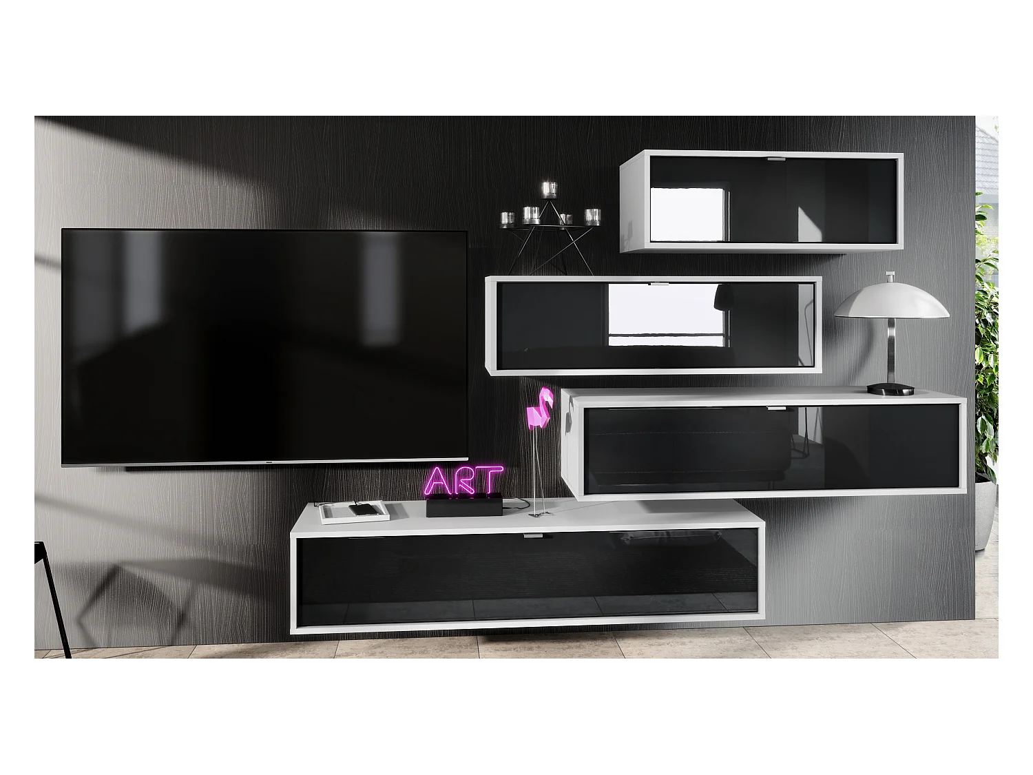 WOHNWAND Lana Fronten in Schwarz Hochglanz