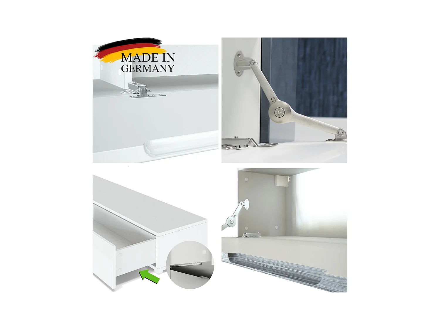 Porta TV  a parete Nublo, struttura in bianco opaco / frontali in bianco e nero lucido