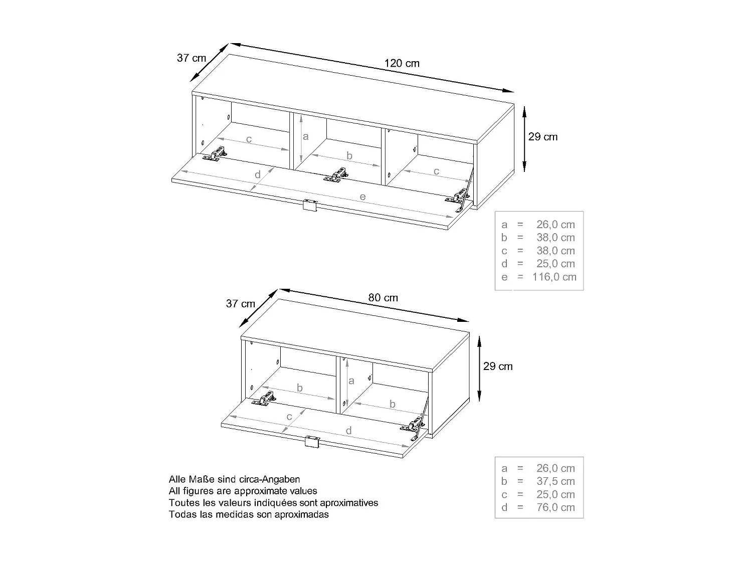 Pensile Lana V1 Entertainment Center di 5 elementi sospesi con 12 ripiani, struttura in bianco opaco, frontali in nero High Gloss